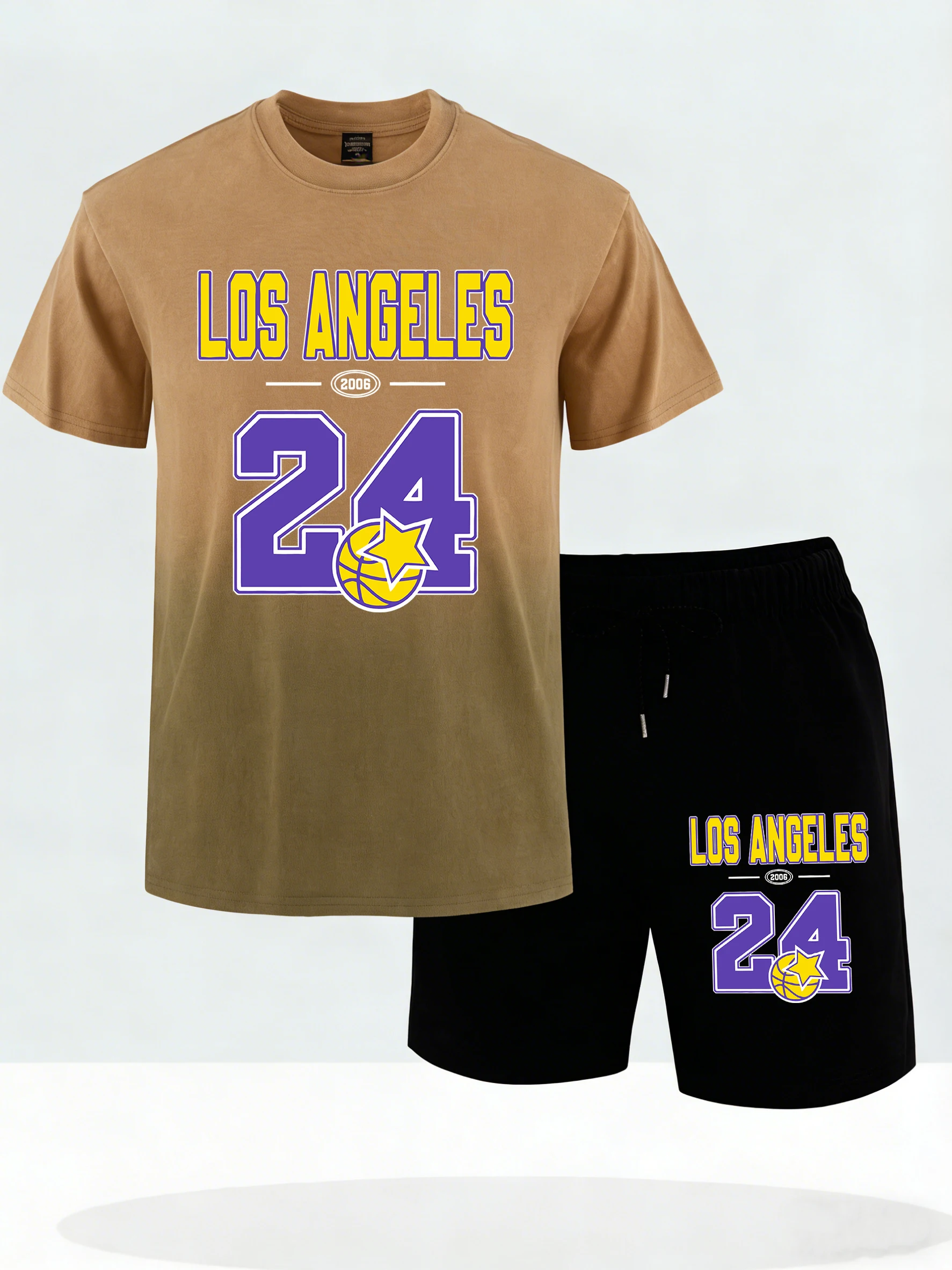 

Los Angeles Number 24 Jersey Pattern Men Summer Cotton Tie-Dye T Shirts Suit Oversized Running Sportpants Basics Street T-Shirts