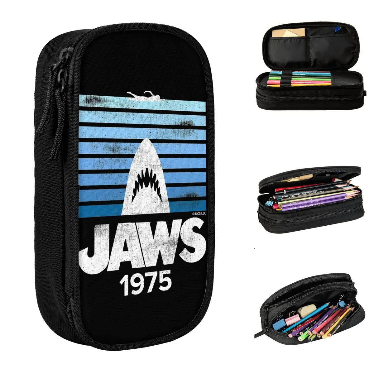 Jaws Movie 1975 مقلمة حقائب أقلام جميلة للأطفال سعة كبيرة هدايا مدرسية للطلاب صندوق رصاص #1