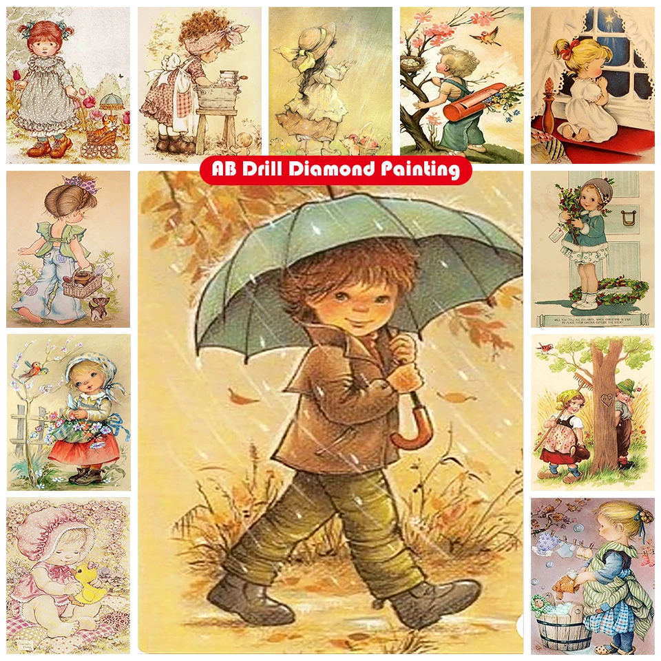 

Zipper Bag 5D DIY AB Diamond Painting Kit Memories Childhood Girl Full Square Diamond Embroidery Mosaic Home Decor