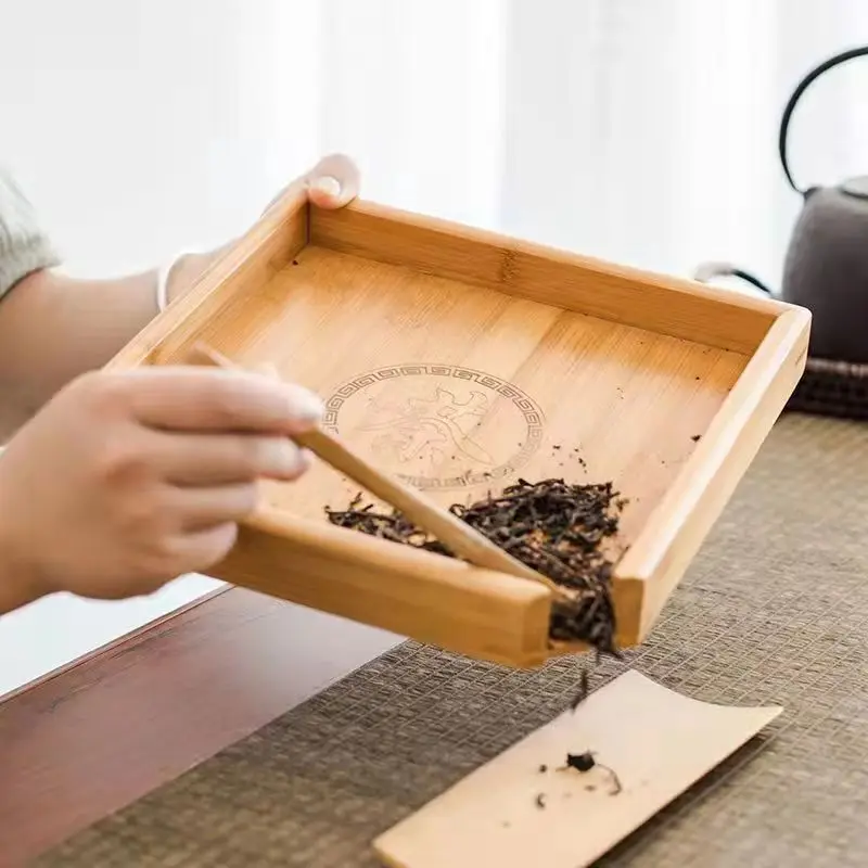 1Pc Square Tea Set Tray Blackwood Chinese Style Bamboo Tea BoxCanister Tea Service Gadgets Tea Storage Tray for Storage Puer Tea