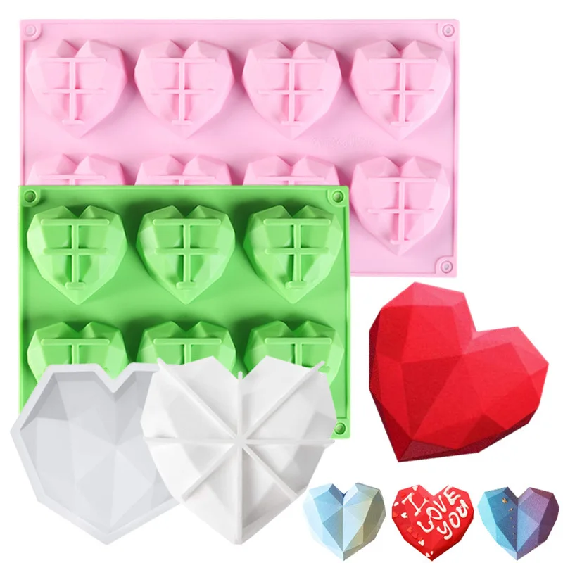 

1/6/8 Cavity Heart Shaped Silicone Mould Cake Mousse Pastry Bakeware Tools Form For Soap French Dessert Diamond Baking Mold