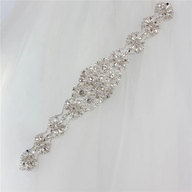 Pearls Wedding Belt Crystal Bridal Belt Sliver Rhinestones Satin Bridal Sash For Maternity Women Wedding Dress Accessories