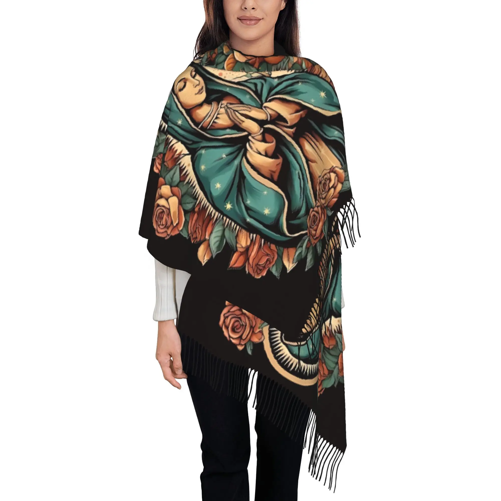 1 PC Virgin Mary Love Everyone Autumn Scarf Women Winter Pashmina Shawls Warm Blanket Wraps  Female Thick Scarves