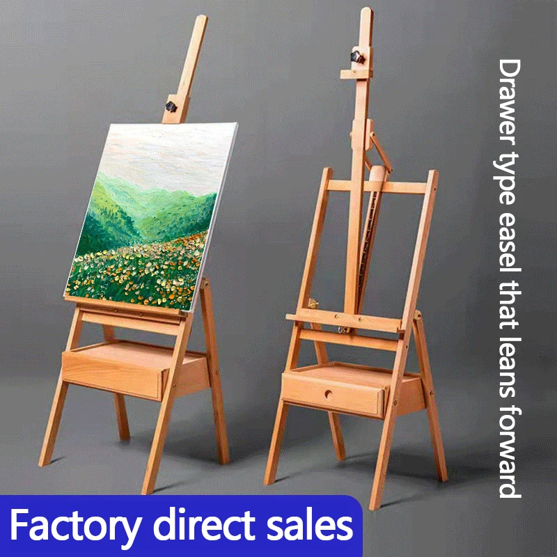 Art special beech drawer easel foldable storage sketch painting box flat/vertical dual easel advertising display stand