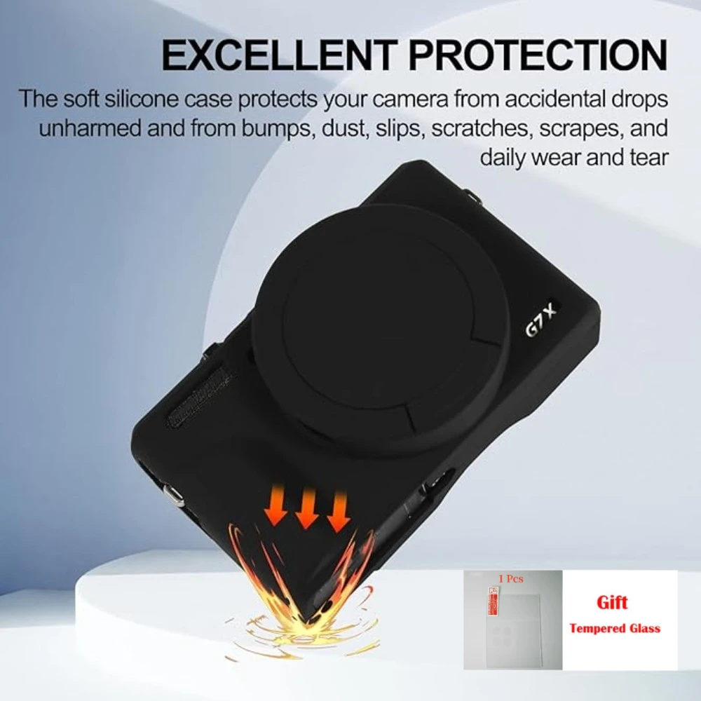 

Silicone rubber armor camera bag case ，For Canon g7x2 g7x3 Mark II Camera Protective Shell Anti-Fall + free tempered film