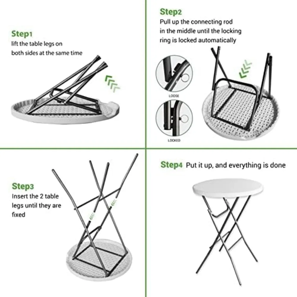 칵테일 테이블 하이탑 접이식 테이블, 휴대용 바 높이 접이식 테이블, 분리형 다리가 있는 원형, 32 인치