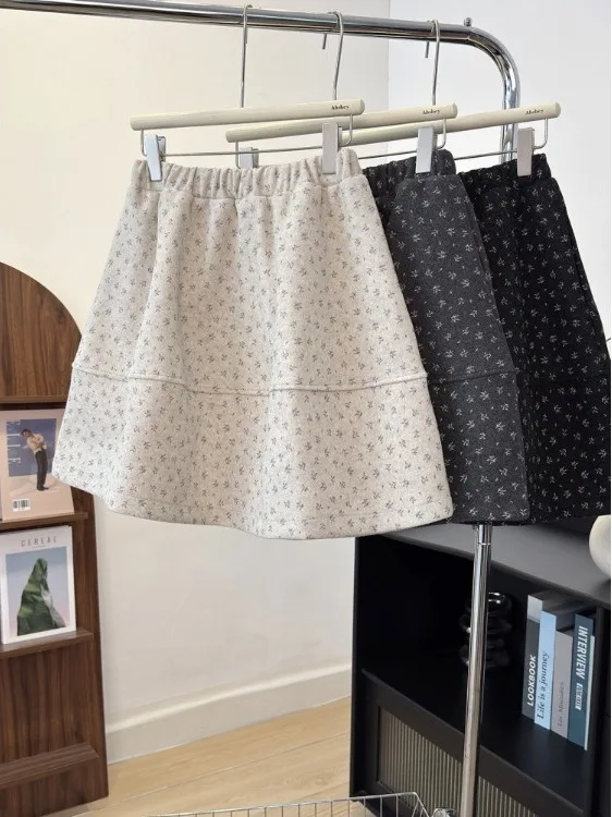 

Осенне-зимняя юбка А-силуэта с высокой талией, повседневная шерстяная плиссированная юбка для женщин, стройнящая юбка средней длины