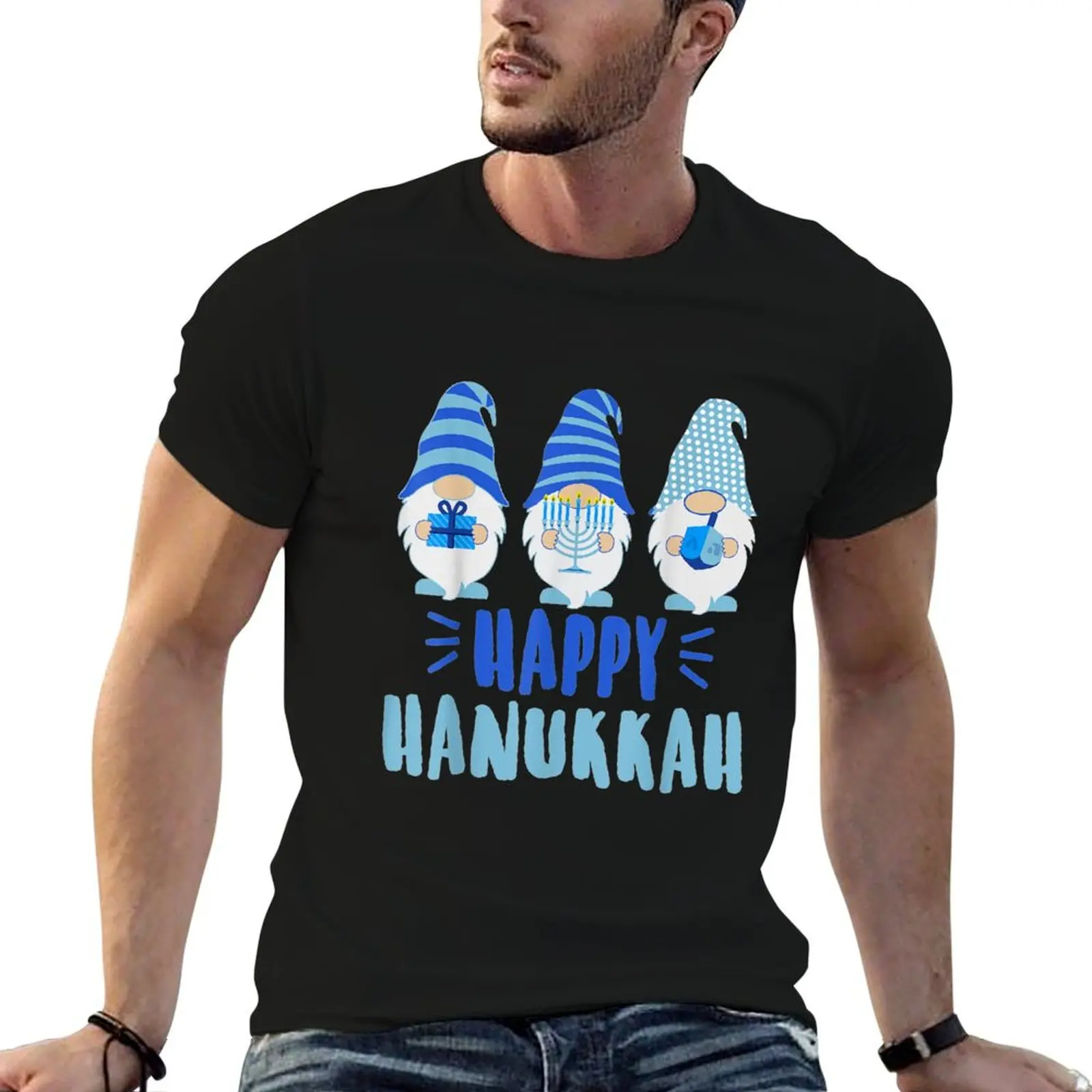 

Tu Happy Hanukkah 2020 Gnome Menorah Dreidel T-Shirt cotton t shirt man t shirts for man graphic tees T-Shirt