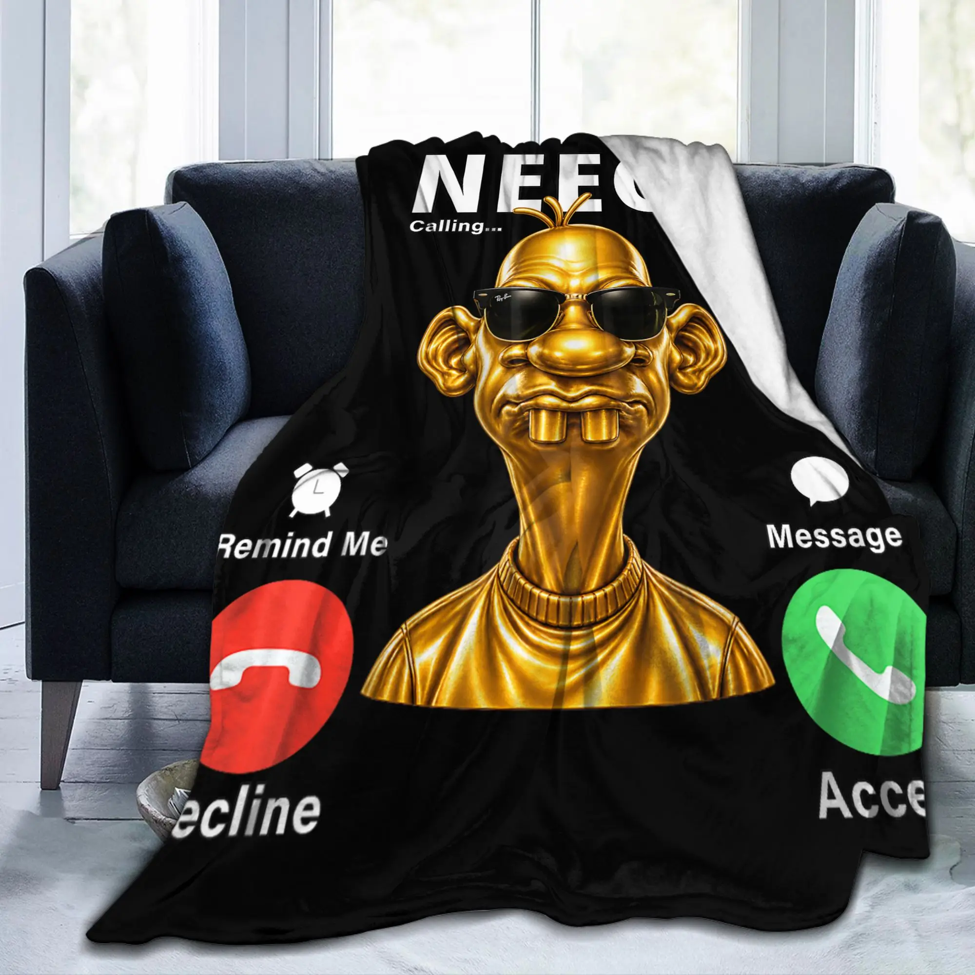 Neegy-Meme Calling Internet Brainrot Blanket Flannel Humor Gen Alpha Soft Throw Blankets for Home Couch Outdoor Multifunction
