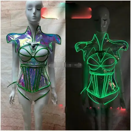 Transparent Led Armor bar dance team ds singer dj nightclub gogo costume light up Stage Suit