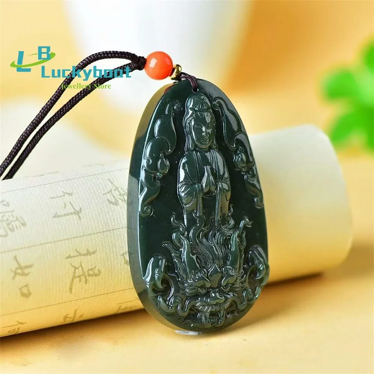Natural Hetian Black Jade Avalokitesvara Pendant Simple and Generous Personalized Ethnic Versatile for Men and Women