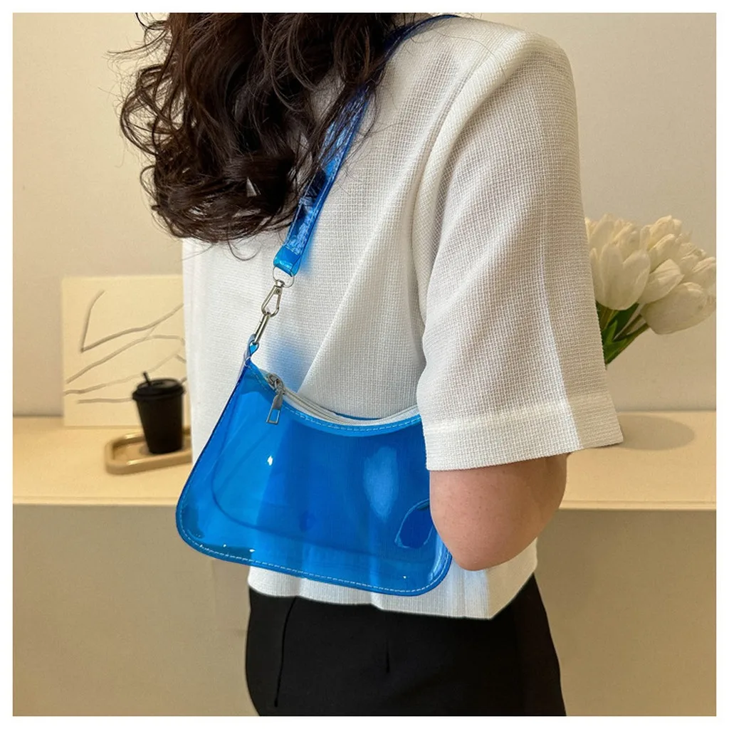 Pvc Shoulder Bag Versatile Women'S Underarm Bag Candy Color Handbag Transparent Fashion Shoulder Bag For Dating Commuting