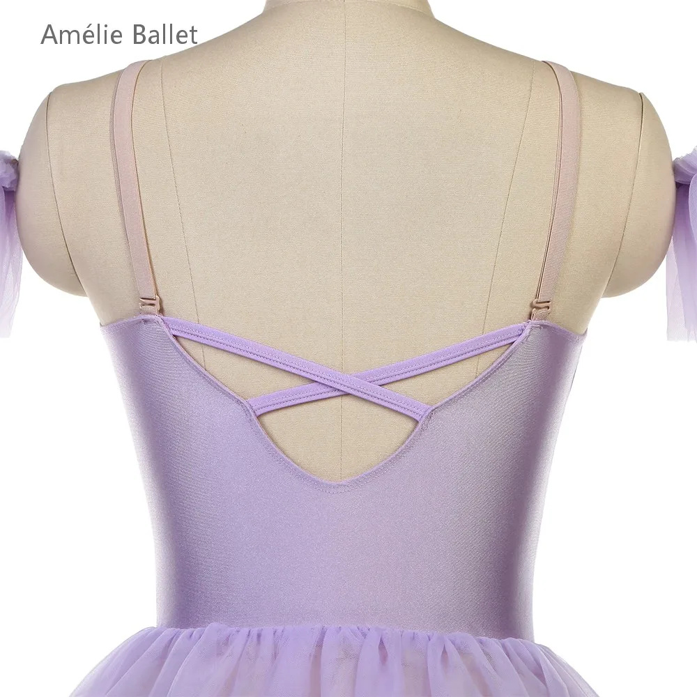 Costumes de Ballet pour filles adultes, vêtements de danse sur scène, corsage en Spandex lilas avec garniture florale, Costumes de Ballet romantiques, nouvelle collection 25076