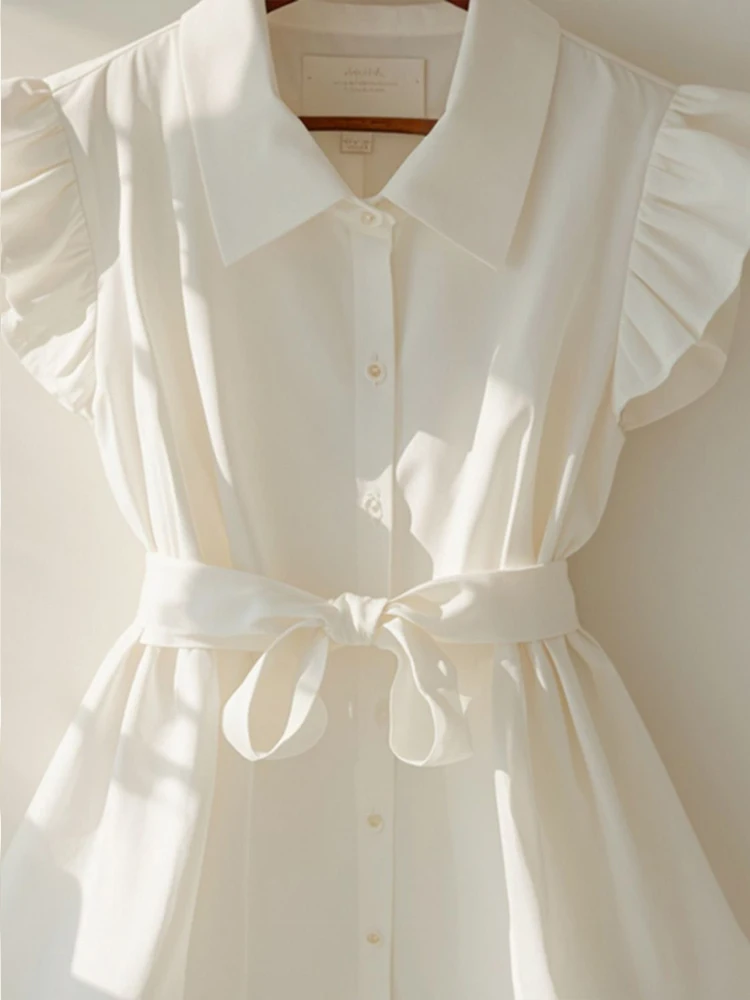 

Unique Korean Sle White irt Beautiful Fairy Lady Small Fly Sve Waist Inward Summer Top Women's Faion Premium Collection