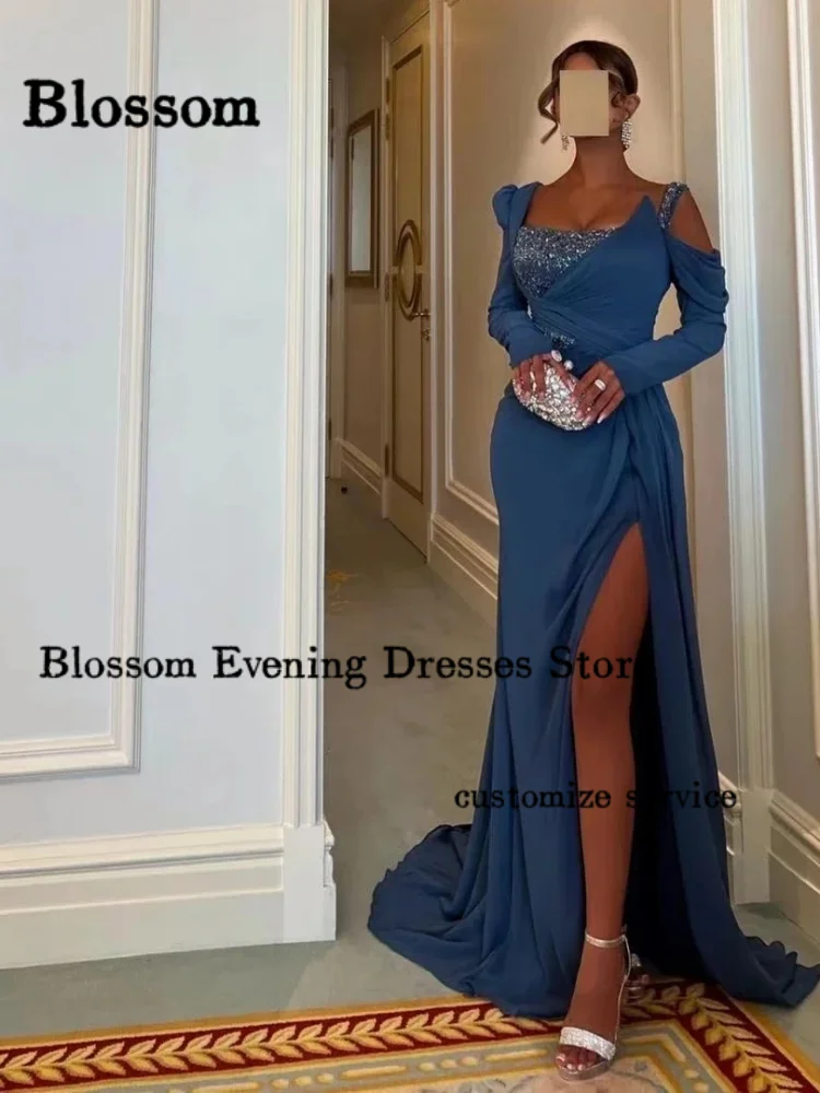 Saudi Arabian Mermaid Evening Dress Side Split Bra Vest Ball Dress Long Sleeve Formal Occasion Party Dress