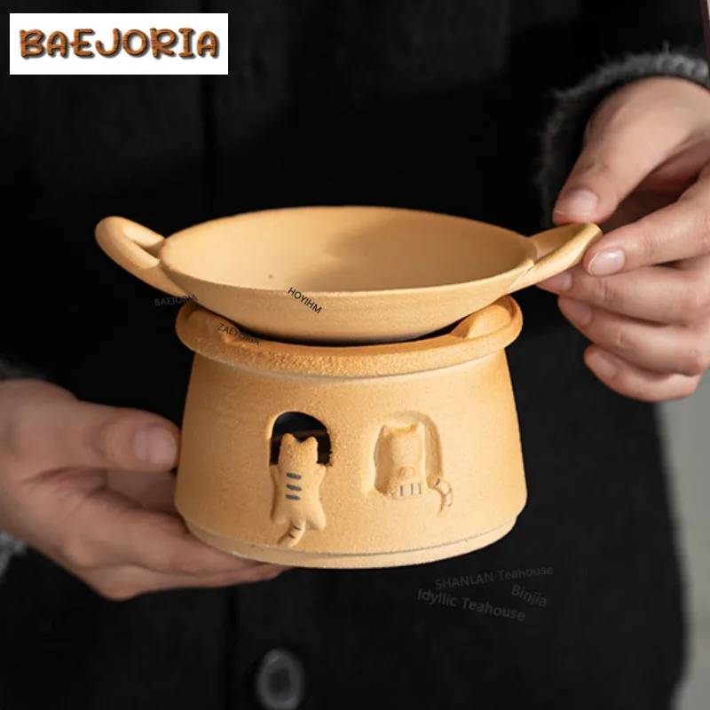 

Playful Cat Tea Warmer Holder Candle Heater Stove Household Kettle Stand Baked Milk Jar Carbon Furnace For Tea Accessories