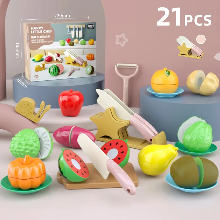 Juguetes, soporte para cuchillos de fruta, juego de 21 niños, cocina, juego de rol, juguetes para niñas y niños de 3 a 6 años