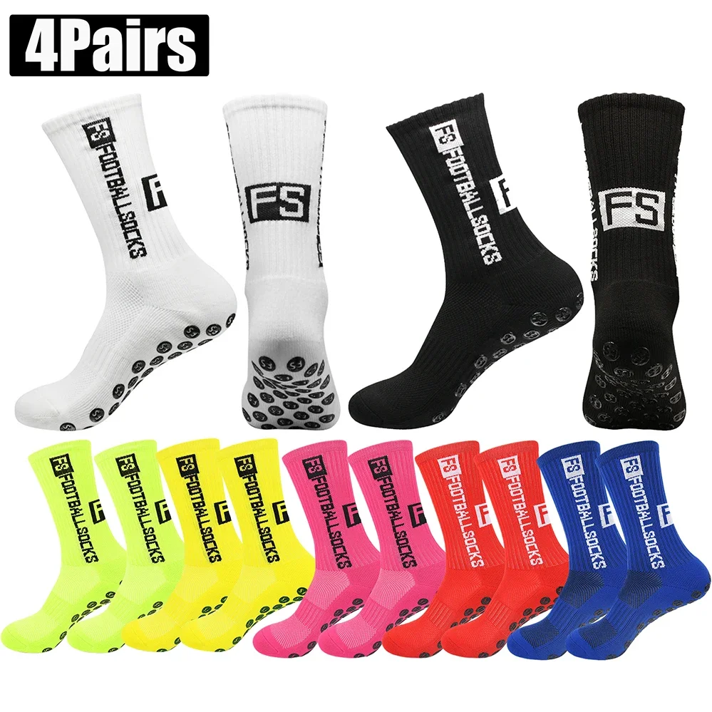 4 Paar Fußballsocken, Sport-Grip-Socken, rutschfeste Basketballsocken, rutschfeste Baumwoll-Fußballsocken mit Gummibeschichtung