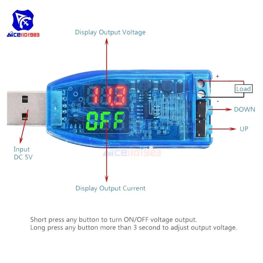 Dual LED DC-DC DC 5V to 1.2V -3V 5V 9V 12V 16V 24V USB Step Up Down Buck Boost Converter Power Supply Module Voltmeter Ammeter