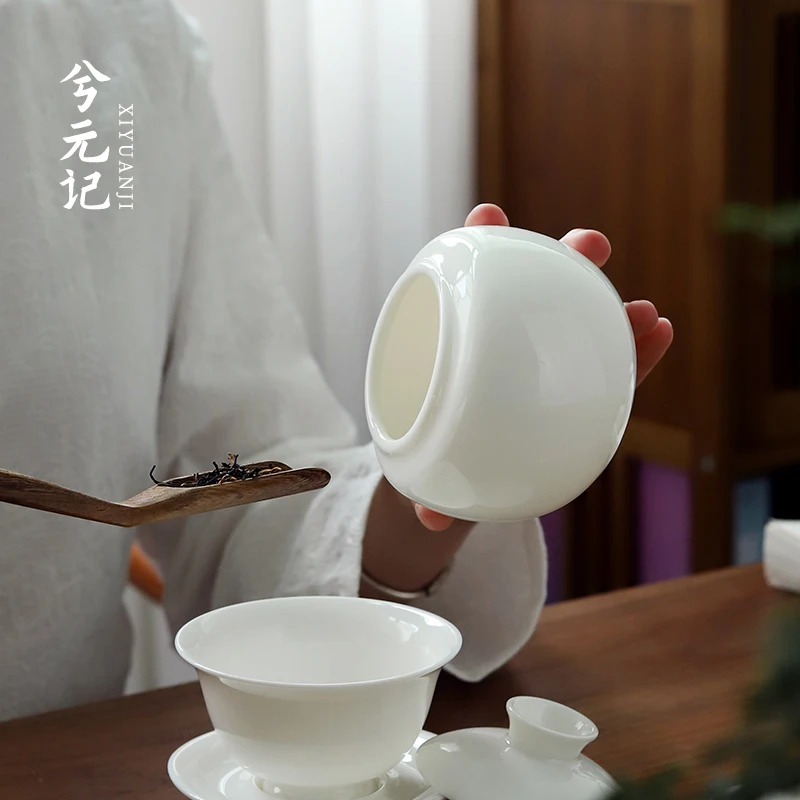 Dehua White Jade Porcelain Tea Pot Household Packaging Storage Container Simple and High-End Ceramic Utensils