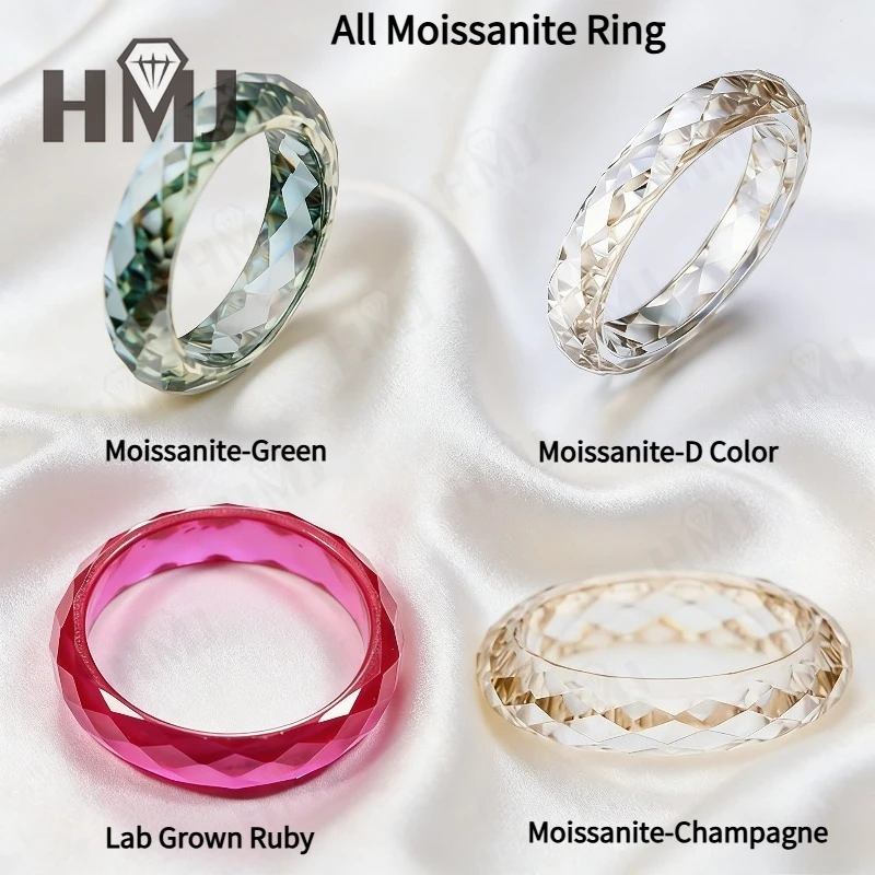

Real Moissanite Ring Plain Band 100% Lab Grown Ruby Green&Champagne&White&Black Anniversary Gift for Men&Women Rare Jewelry
