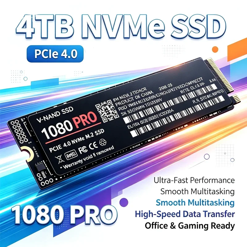 1080PRO M.2 2280 PCIe4.0 X4 SSD NVMe, TLC 3D NAND, 500GB/1TB/2TB/4TB SSD de Alta Velocidade para Jogos, PS5, Laptop e PC Desktop