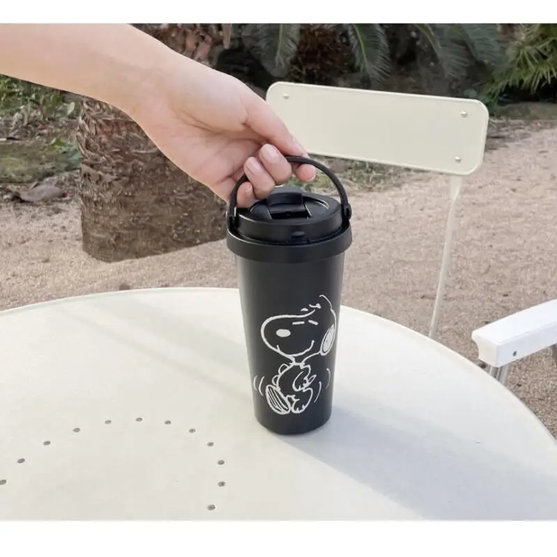Cute Snoopy Portable Handheld Vacuum Insulated Water Bottle Cold Hot Cup Kawaii Travel Mug Perfect Gift for Girls Students Daily