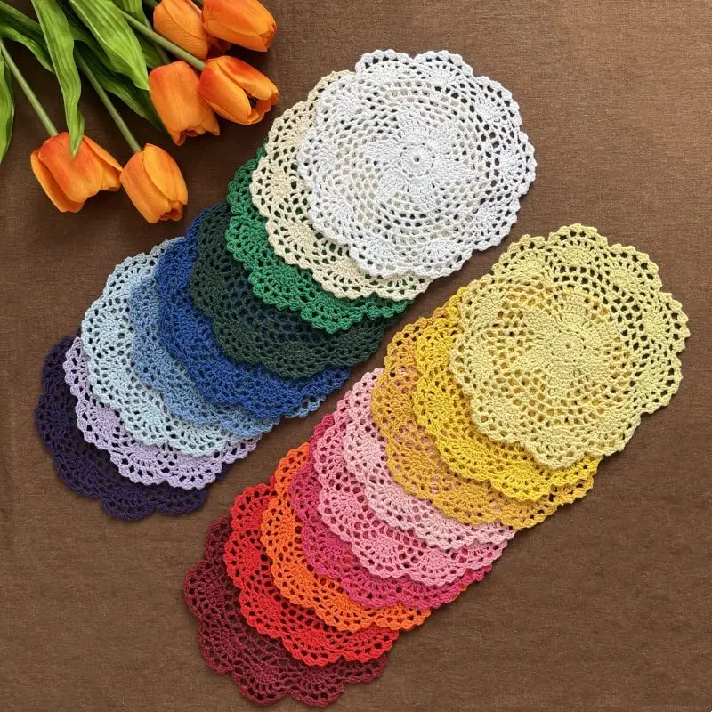 18Pcs Mix color 20cm Crochet Placemat Round lace cotton table place mat Doilies Colorful Vintage Doilies cup mug pads decro