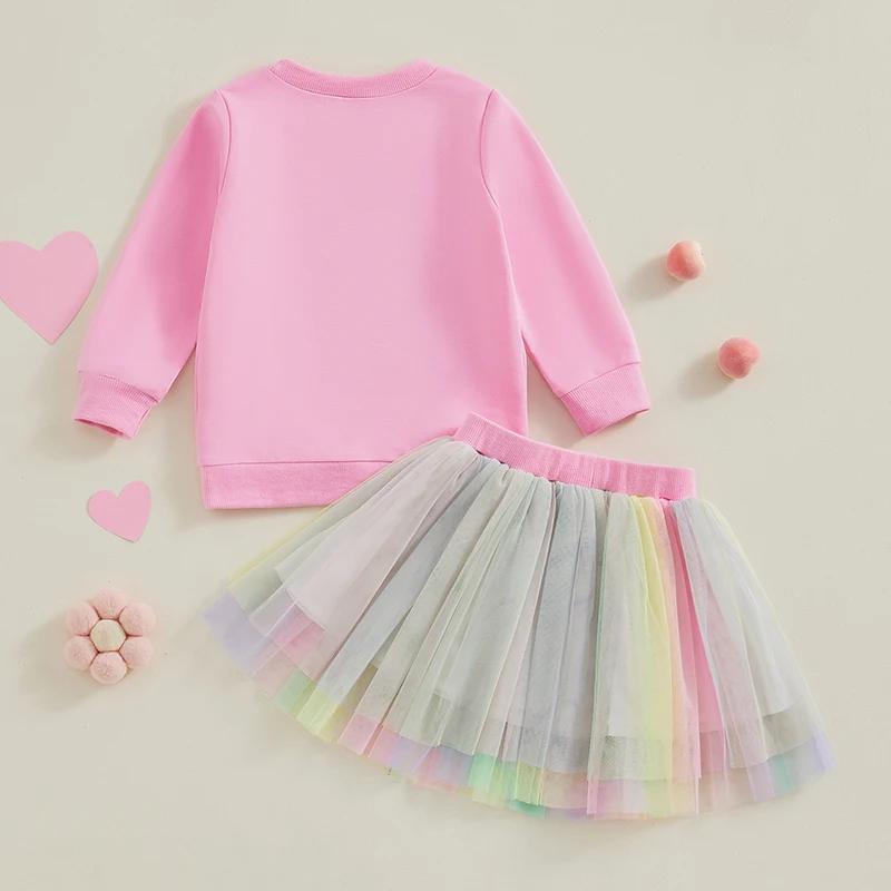 1-6Y Ragazze del bambino 2 pezzi Primavera Autunno Abiti Manica lunga Lettera Ricamo Felpa Top Tulle Maglia Gonna Set Set Vestiti per bambini Set