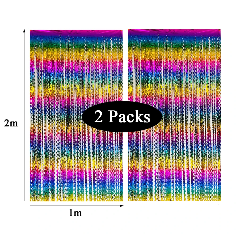 1/2Packs Wavy Glitter Curtains for Birthday Decoration Laser Glitter Fringe Foil Backdrop Curtains for Christmas 2024 Decoratio