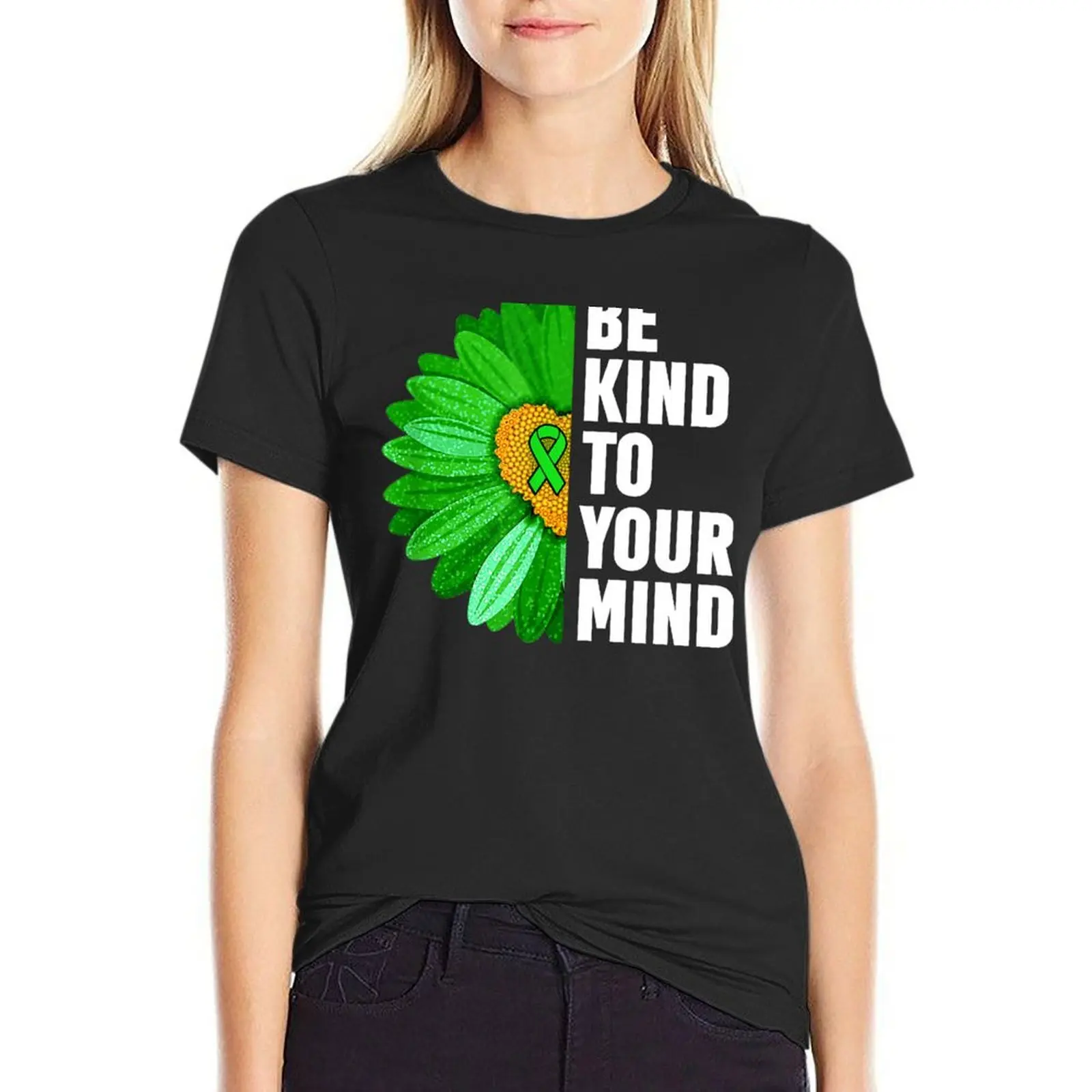 

Be Kind To Your Mind Mental Health Awareness Matters Month Flower Girl Sunflower Ribbon T-Shirt cute tops tops Woman clothing