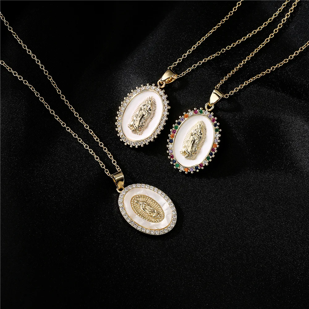 Luxurious Virgin Mary Pendant Necklaces With CZ Stone For Women Elegant Bling Jewelry Gift