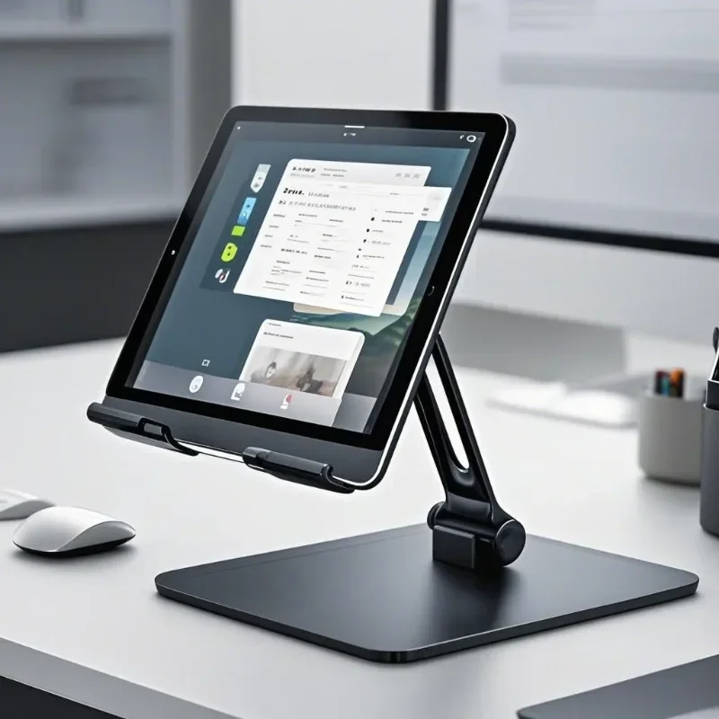 Suporte de berço para tablet de mesa, suporte plano de mesa ajustável, base de metal grosso resistente, adequado para equipamentos planos grandes
