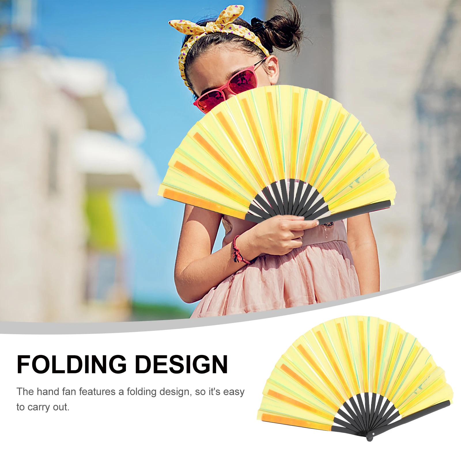 

Fluorescent Plastic Folding Hand Fan Large Chinese Style Handheld Fan Performance Prop Wall Decoration Gift Idea