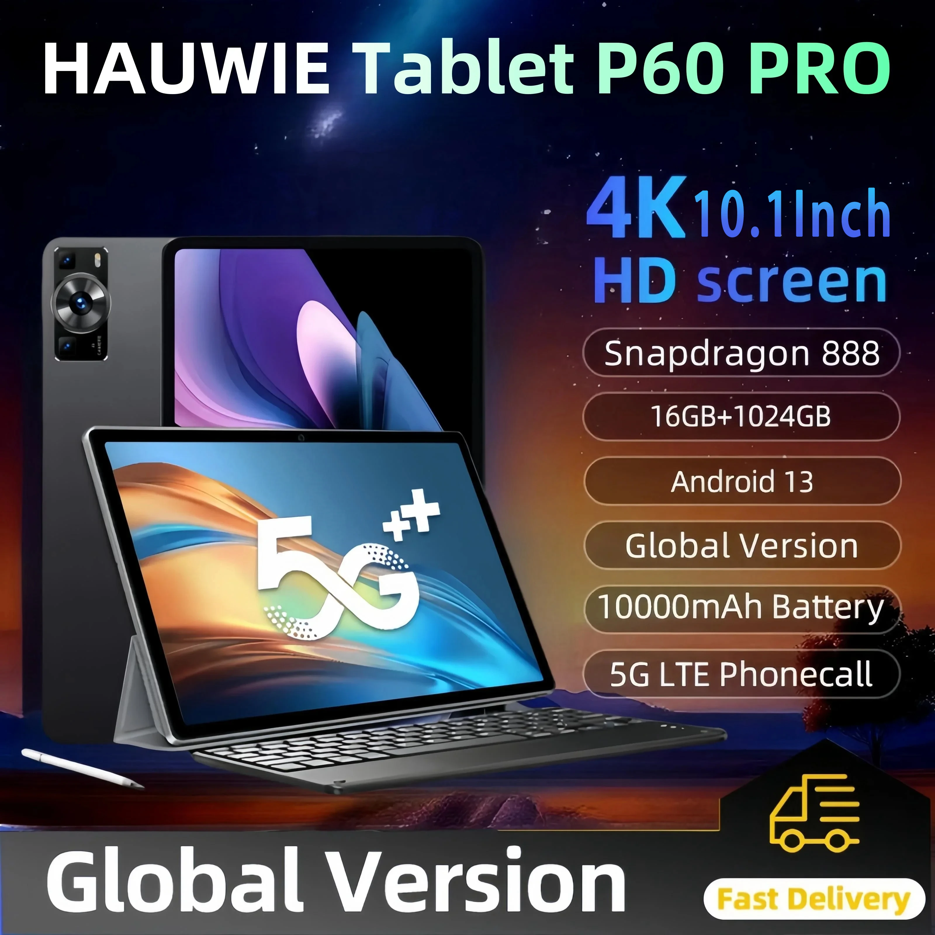 Global Version NEW Original P60 Pro Tablet 16GB+1TB 10. Inch 4K Android 13 Snapdrago 888 5G WIFI Dual SIM Card Phone Call Tablet