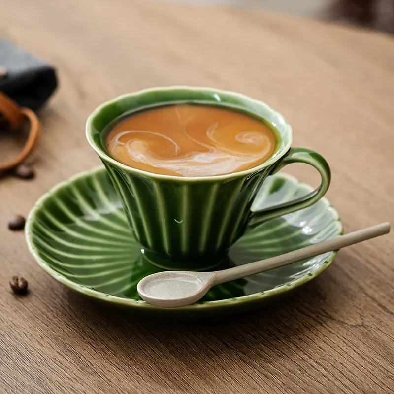 

110ML Ceramic Emerald Coffee Cup Table Decoration Restaurant Hotel Service Cup and Saucer Set Kitchen Storage Supplies Milk Cup
