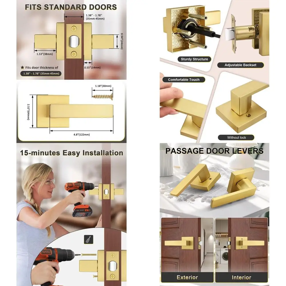 

Набор из 6 ручек-рычагов из сатинированной латуни для межкомнатных дверных замков или ручек для шкафов, с реверсивным дизайном