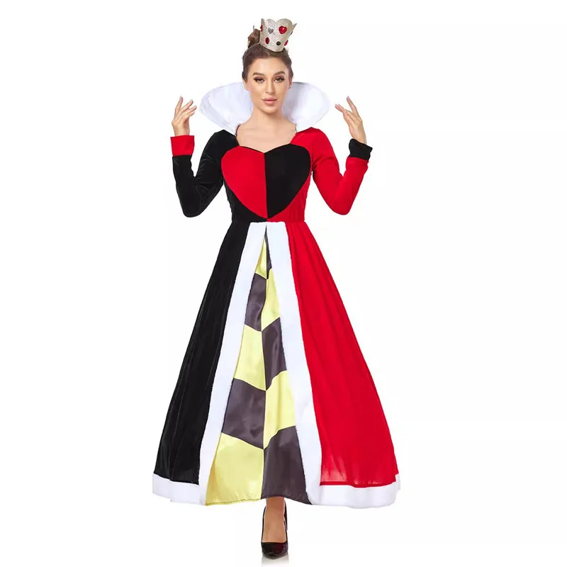 Poker Queen Costume Queen Hearts Black Red Dress Masquerade Ball Princess Queen Party Costumes Cosplay Poker Hearts