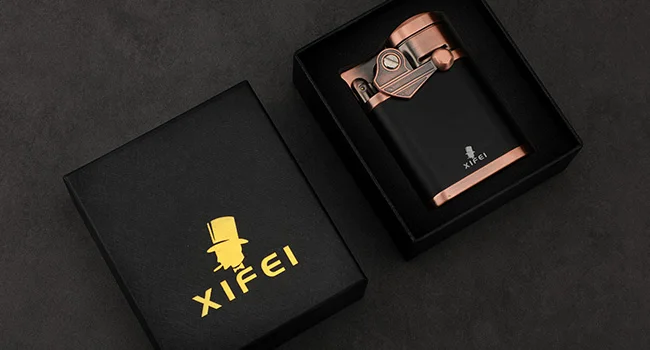 XIFEI Cigar Lighter 4 Jet Flame Torch Lighter with Cigar Holder, Windproof Rocker Arm Butane Lighter Adjustable Flame