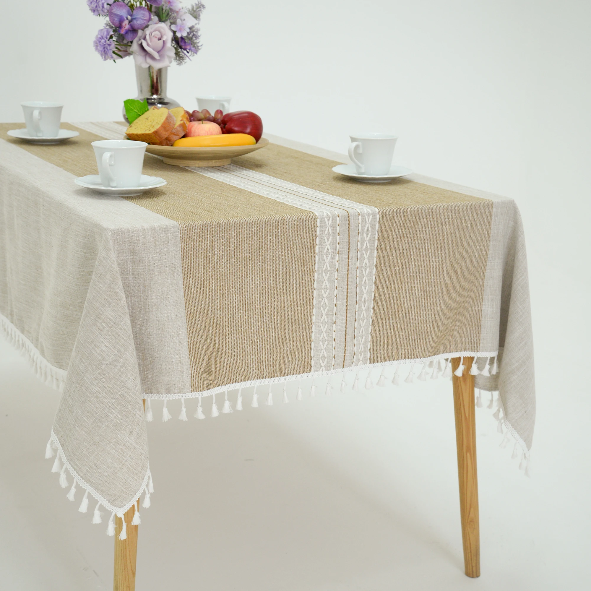 

Linen Cotton Tablecloth for Rectangle Tables, Waterproof Washable Table Cloth, Rustic Fabric Table Cover with Tassels for Farmho