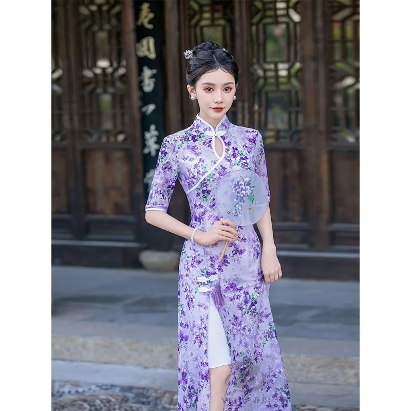 The New Summer Chinese-style Modified Cheongsam Dress Is Slimming, Fashionable and Elegant It's A Fashion Show Performance Style