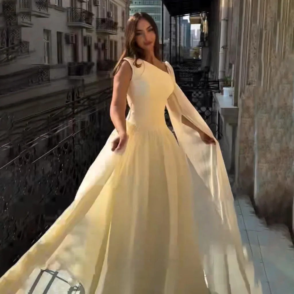 Sevintage 2025 Yellow Silk Chiffon A Line Pleated Maxi Evening Dress One Shoulder Prom Gown Dubai Women Formal Dress Customized