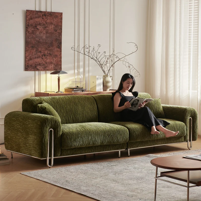 

Wind-chanting sofa chenille velvet small apartment living room antique straight row double three