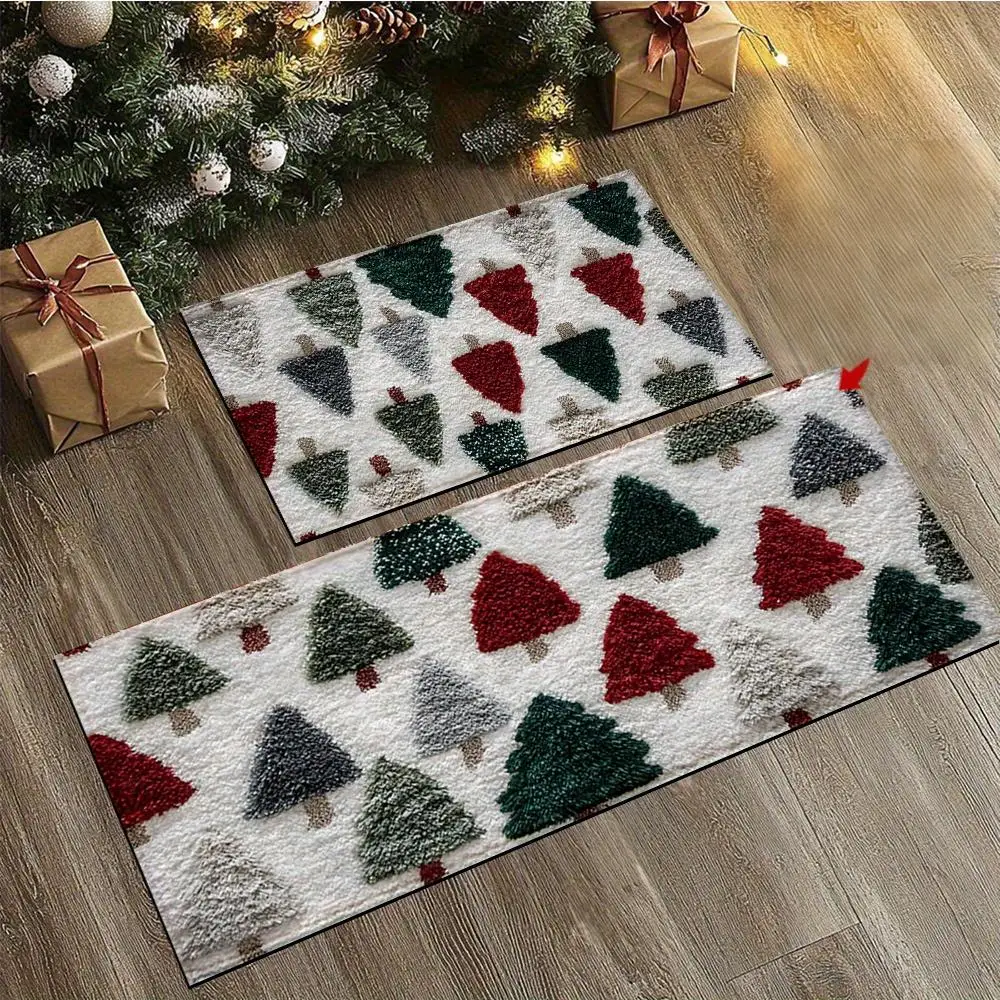 VIKAMA Christmas Bathroom Non slip Mat Machine Washable Bathroom Shower Room Water Absorption Quick Drying Carpet Home Decor