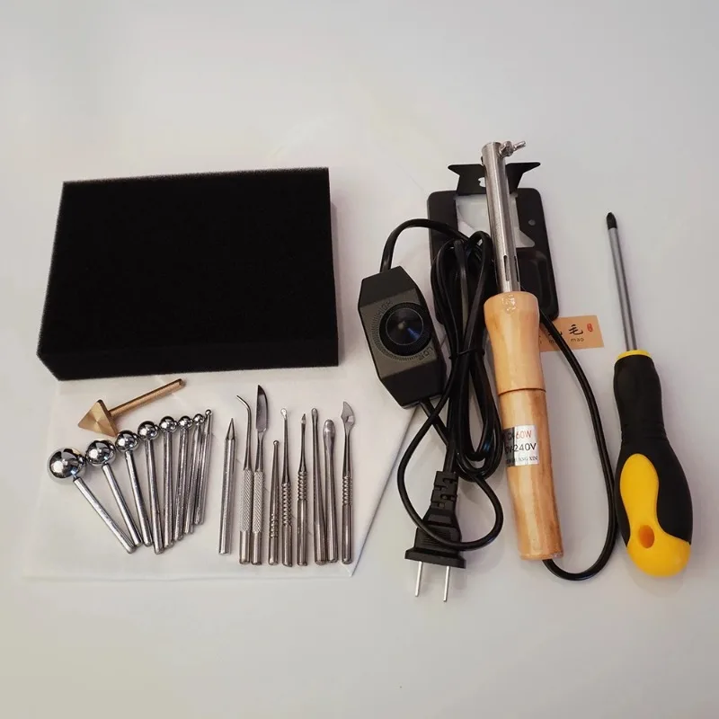AC 220V DIY Fabric Flower Making Tools Set Artificial Flower Temperature Adjustable Soldering Iron with 18PCS Ironing Tips