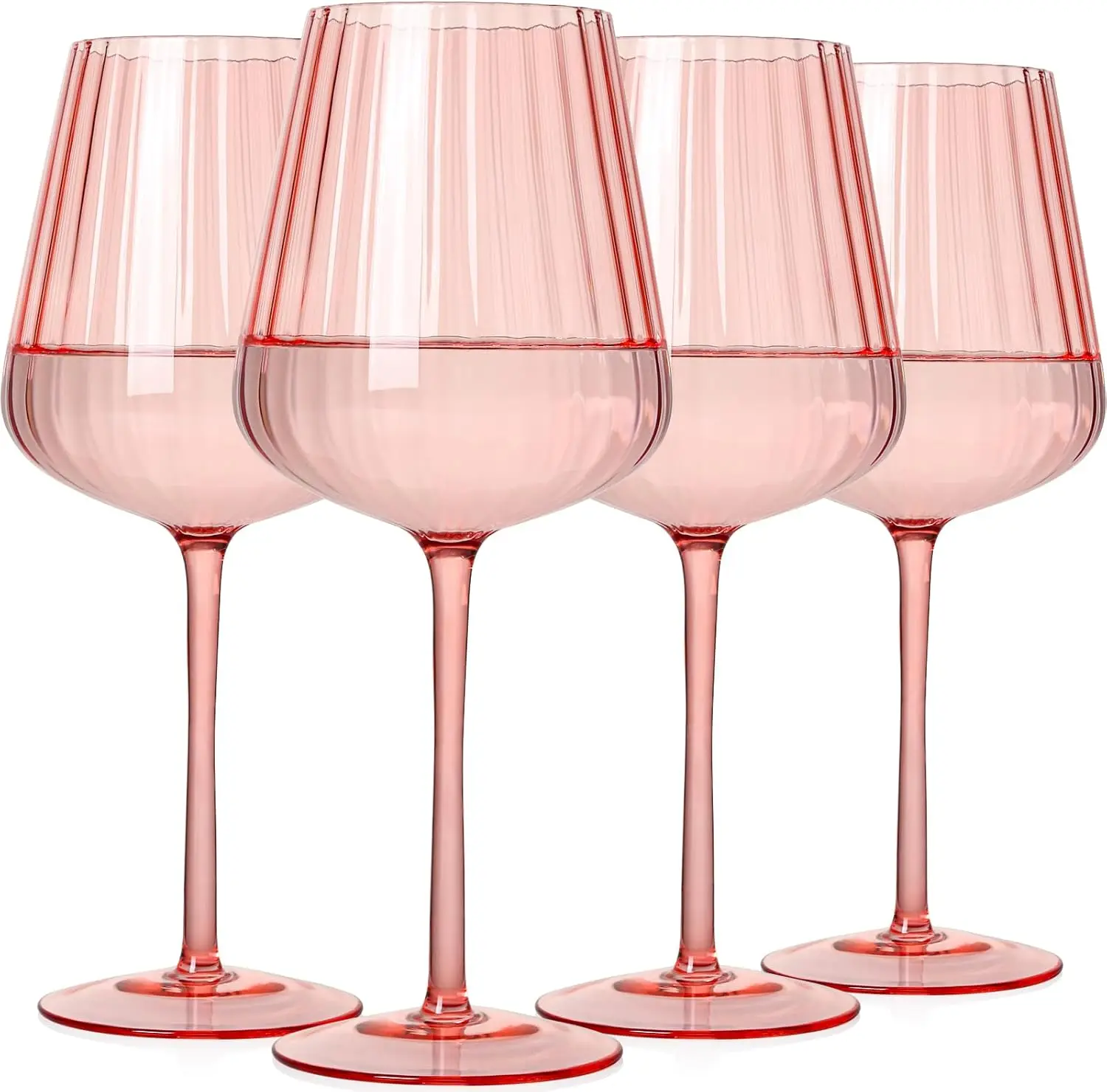 

Набор из 4 розовых ребристых бокалов для вина, рифленая посуда ручной работы, бессвинцовая хрустальная текстура с рябью в винтажном стиле.