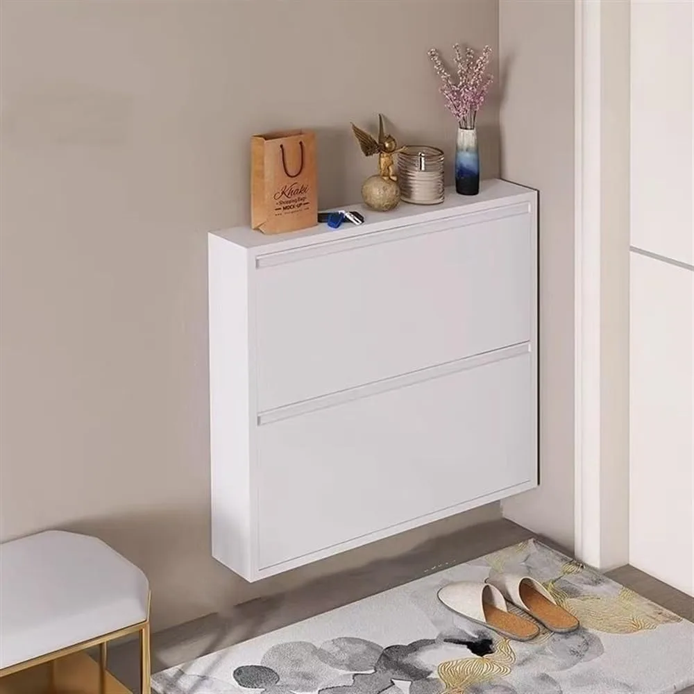 Armario de zapatos montado en la pared, estrecho abatible hacia abajo para entrada, Zapatero de acero con cajón abatible