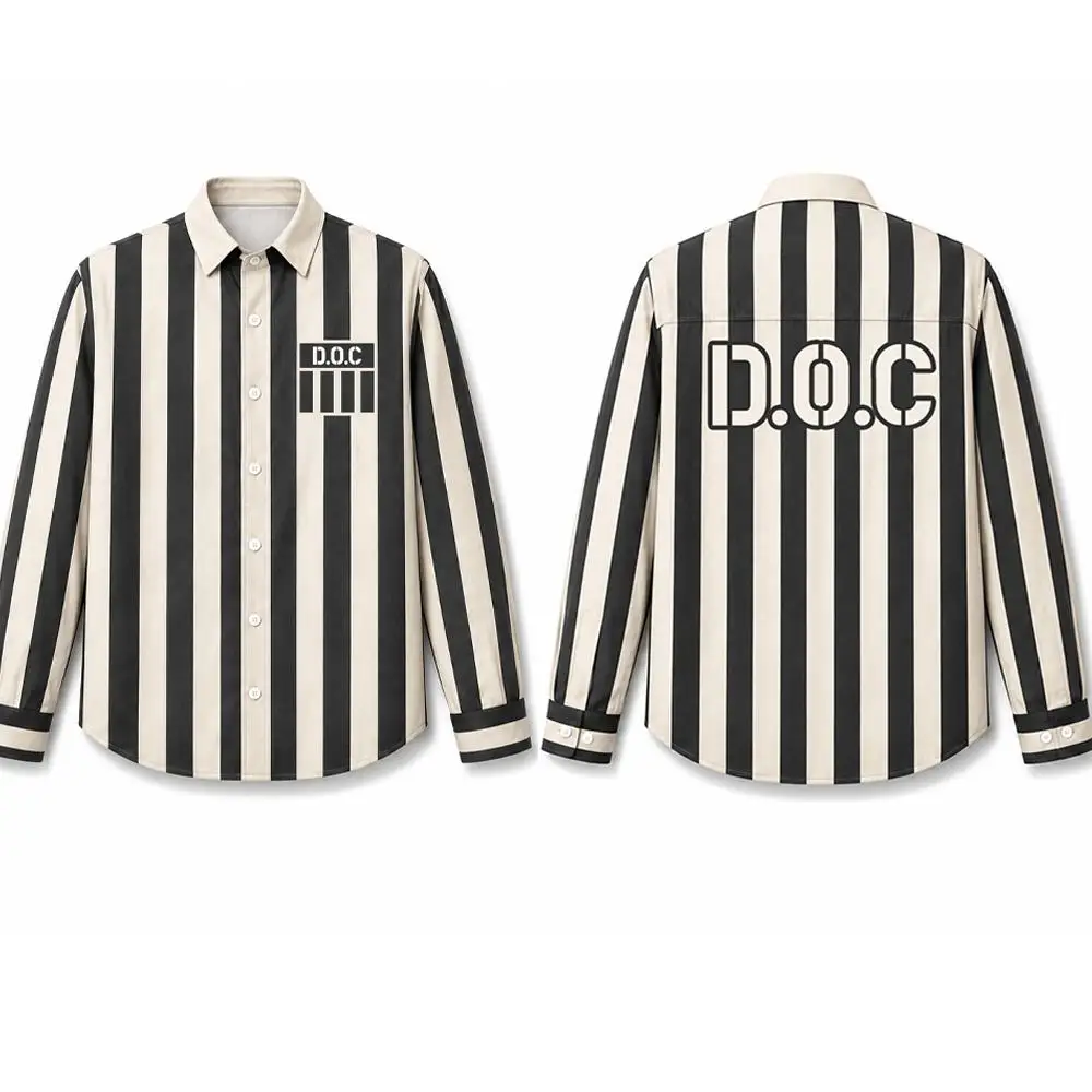 New Prisoner Theme Vertical Striped Shirt Men Women Retro Cotton Long Sleeve Button Up Casual Top Daily Party Cosplay Clothing