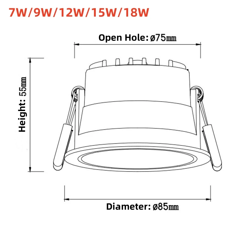 IP65 Waterproof Downlight Spotlights COB Anti-glare Bathroom LED Embedded Kitchen Anti-oil Smoke Anti-fog Lamp