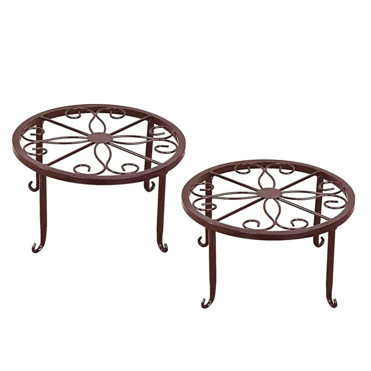 2PCS Metal Potted Plant Stand Flower Pot Round Rustproof Iron Planter Holder Rack Heavy Duty Wrought Iron Flower Pot